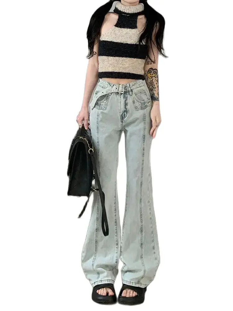 

Jeans Women Casual Vintage Classic Denim American Stylish Black Wash Tassel Spicy Girl Y2K Chic High Waist All-match Streetwear