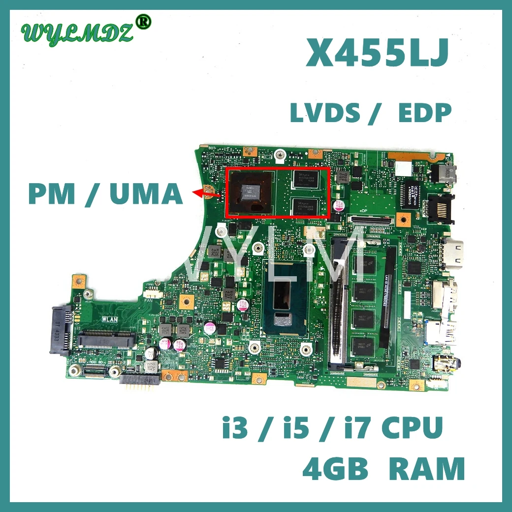 X455LJ Notebook Mainboard For ASUS A455L F454L X455LA X455LF X455L X455LD Laptop Motherboard I3/I5/I7CPU PM/UMA RAM-4GB