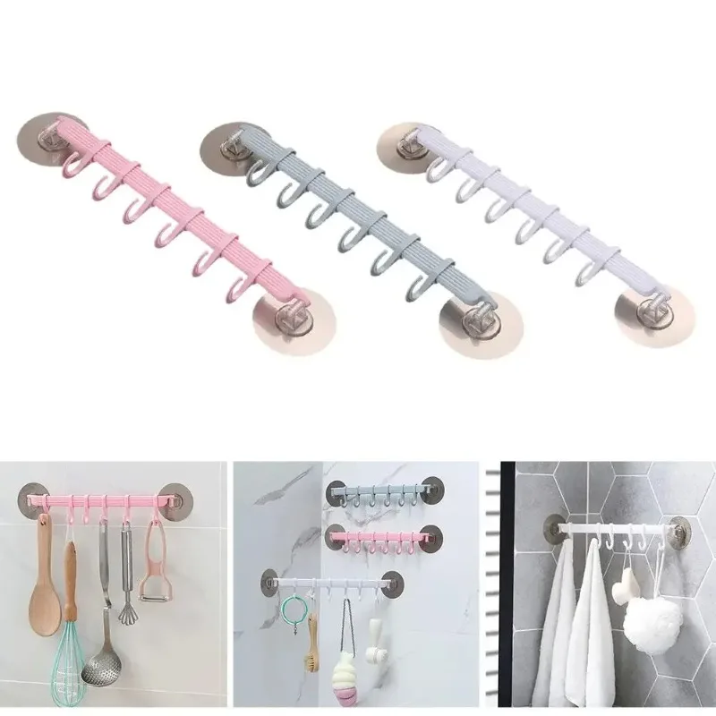 

1Pc White Suction Cup Type Hook 6 Rows for Kitchen Bathroom Corner Suspension Without Marks Hanger Hook Bathroom Organizer