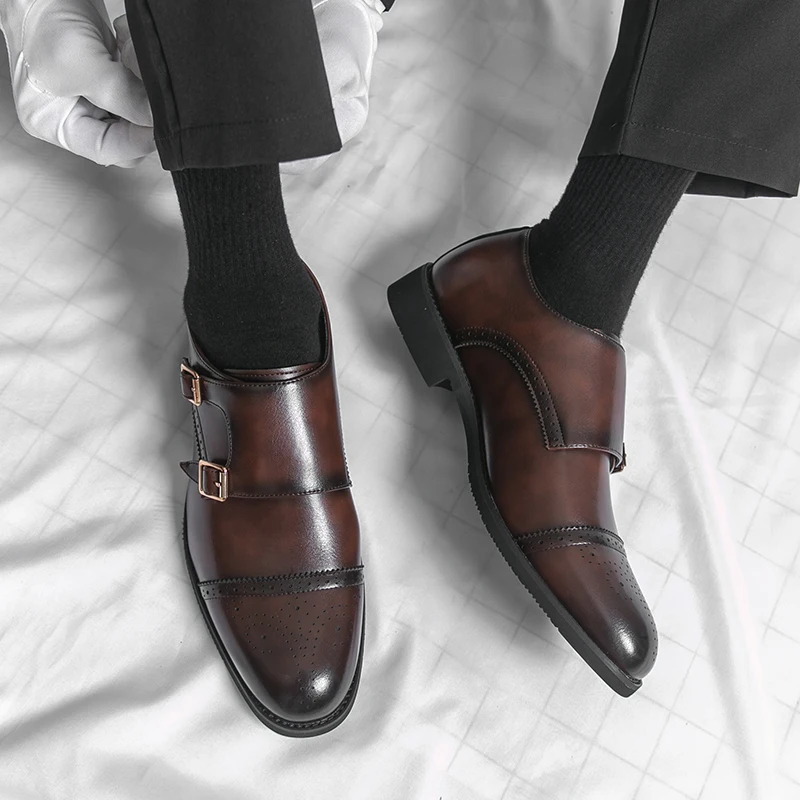 

Brand Fashion Men's Breathable Buckle Oxford Shoes 2026 Luxury Spring Men's Comfortable Pointed Business Banquet Leather Shoes