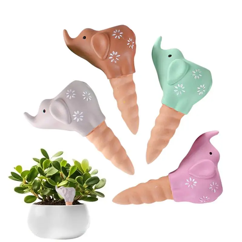 Self-Watering Spike Elephant Shape Terracotta Watering Stakes 4PCS Terracotta Watering Spikes Automatic Slow Release Irrigation