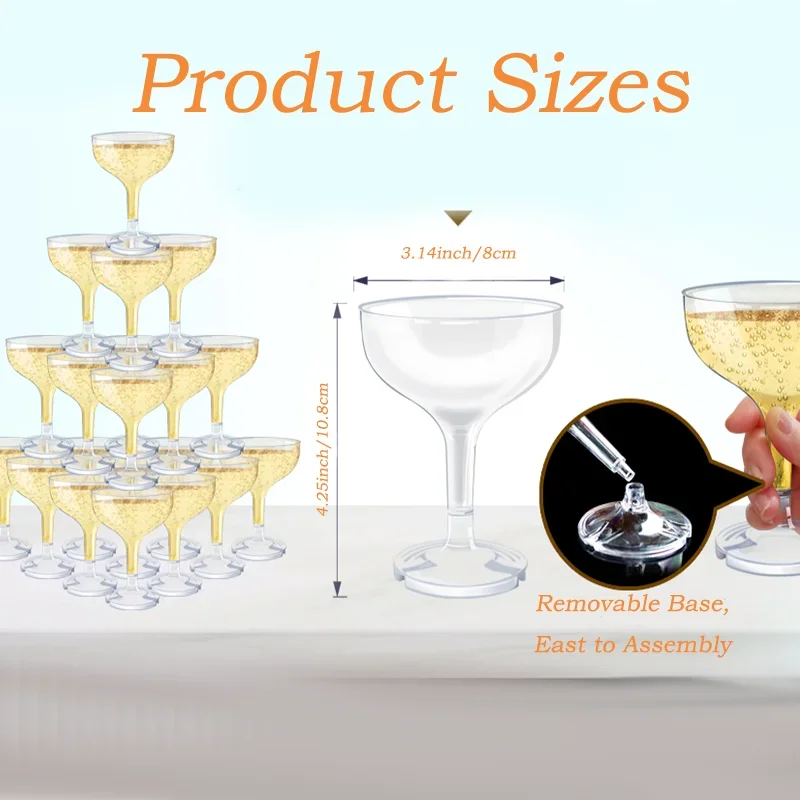 5/7/8 Tier Clear Plastic Champagne Tower Glasses 5oz for Wedding Birthday Party Couples Glass Holder Stand