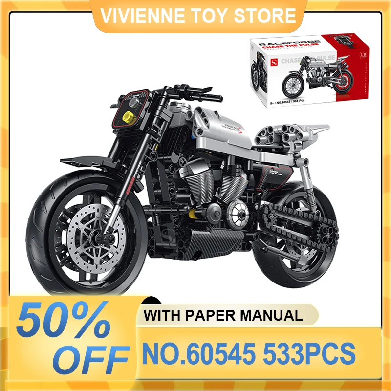 새로운 MOC 60545 고품질 1:8 기술 오토바이 모델 빌딩 블록 조립 독특한 장난감 성인 어린이를위한 크리스마스 선물