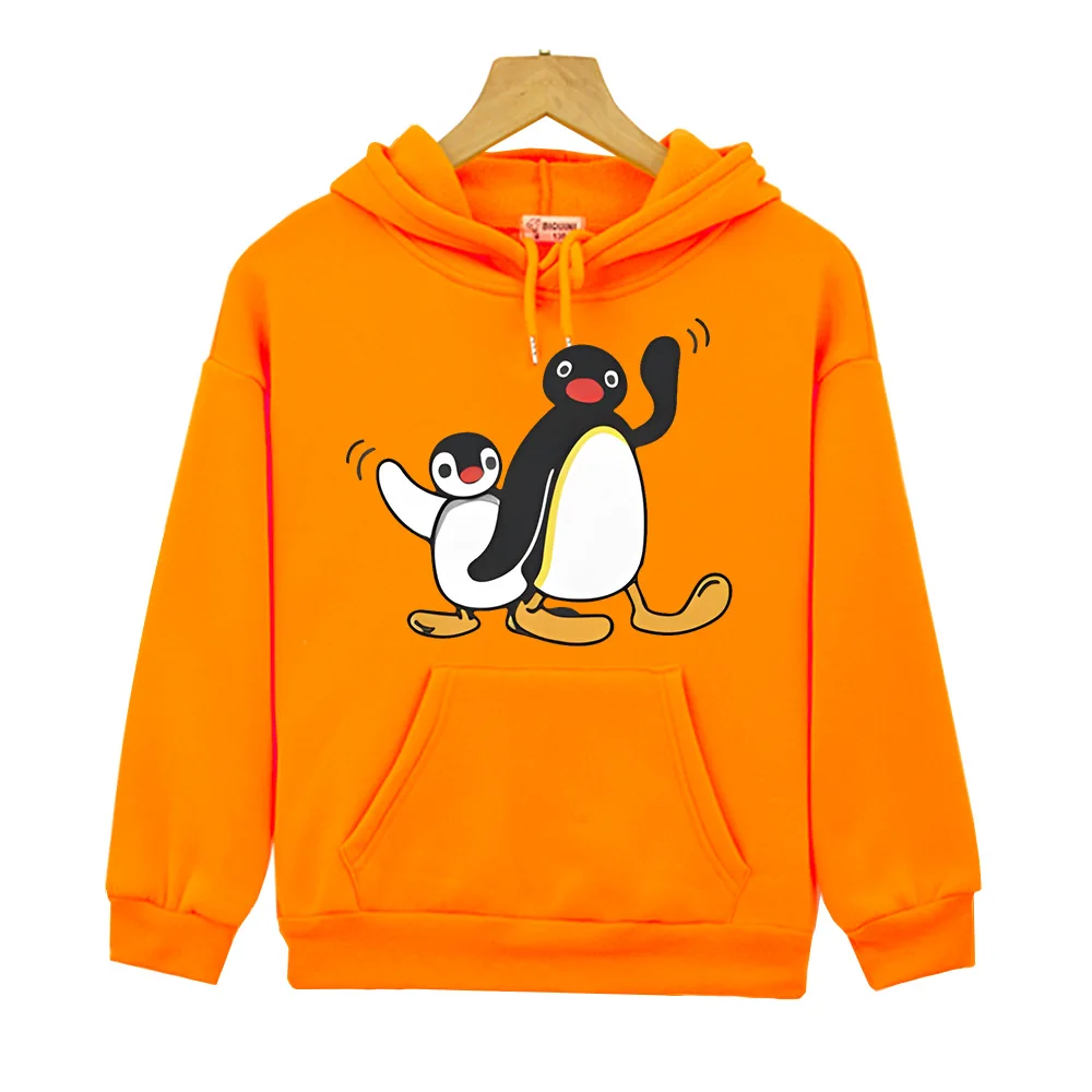 Cute Pingu Boys Girls Clothes Hooded Sets Autumn Sweatshirts Casual Fleece Pullovers Anime Hoodies Jacket Kids Streetwear Tops