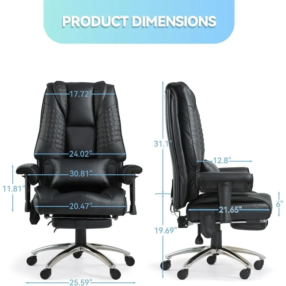 كرسي مكتب كبير وطويل مع 6 نقاط للتدليك والتدفئة، كرسي مكتب مستلق مع مسند للقدمين #3