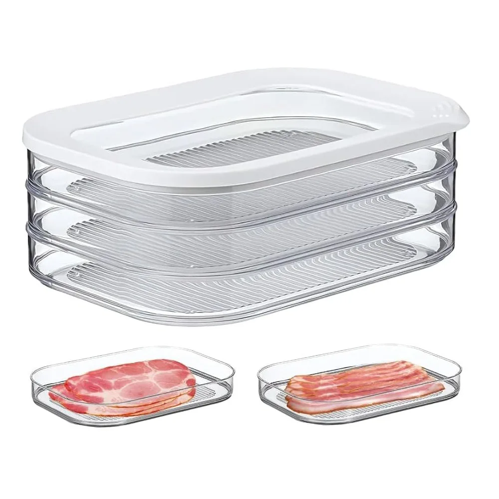 Meat Container for Fridge Bacon Lunch Meat Container for Refrigerator Meal Prep Containers Stackable Food Storage Boxes with Lid