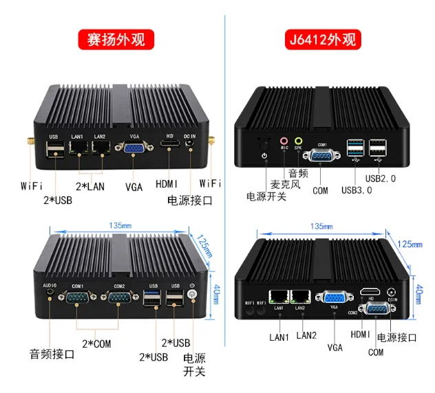 Industrial Computer 12 Mini-Host J4125 Dual Netork Port Fanless I3 I5 I7mini Pc Microcomputer J1900 Quad-Core CentOS Small Host