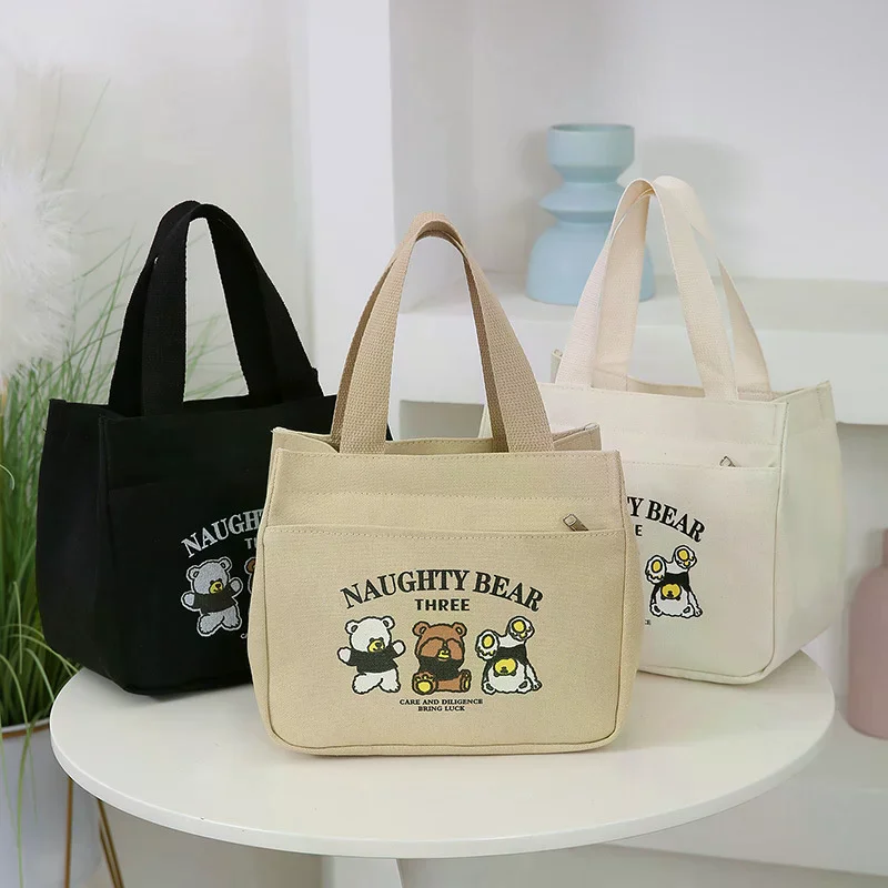 

Cartoon Cute Printed Pattern Canvas Versatile Handbag Office Worker Lunch Bag Tote Bag