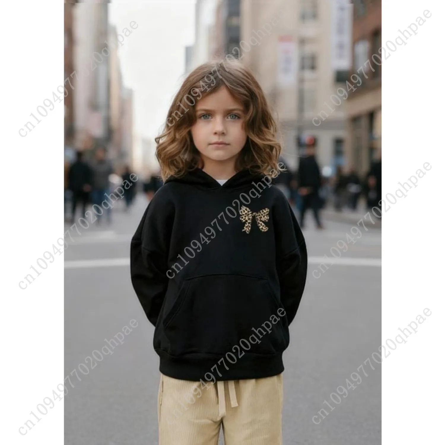 Girl's Bow Leopard Hoodies Cheetah Graphic Long Sleeve Pullover Tops Preppy Cute Sweatshirts Hoodies