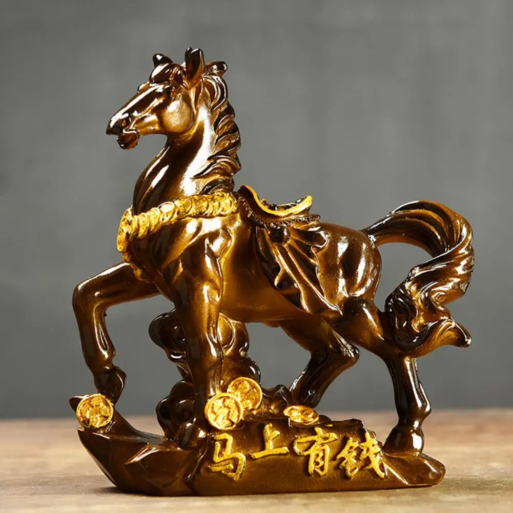 Colorful Horse Figurine Horse Tea Pet Sculpture Resin Color-changing Ornament with Money Symbol Base Elegant Home Decor for Tea