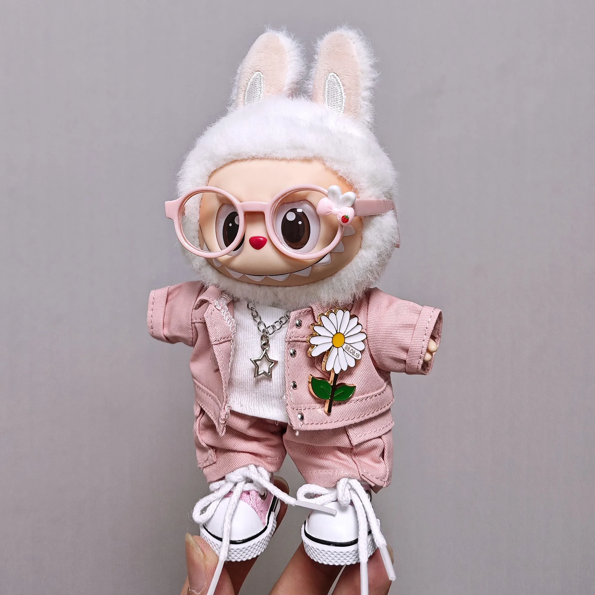 Labubu Pink Denim Jacket Outfit, Hip Hop Fashion Style Costume Fit for 1st 2nd 3rd Gen Labubu Doll (No Doll Included)