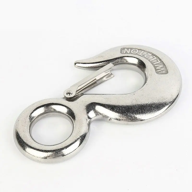 S320 Stainless Steel Hoist Cargo Hook Lifting Chain Eye Rotatable Ring Claw With Lock Working Load WLL 0.5T/0.75T/1T/1.5T/2T