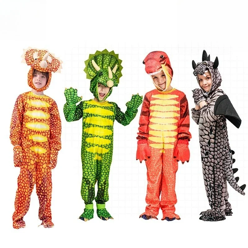 

Dinosaur Cosplay Costume Triceratops Tyrannosaurus Pterosaur Rex Cos Jumpsuit for Boys Girl Halloween Carnival Party School Play
