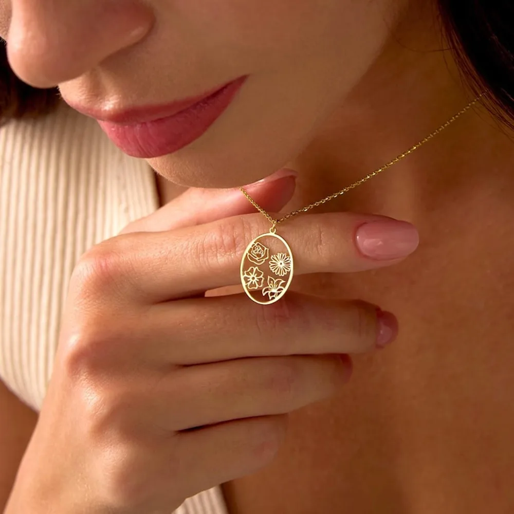 

Персонализированное ожерелье с цветком на месяц рождения, кулон из нержавеющей стали, подарок на день рождения для нее, ювелирное украшение