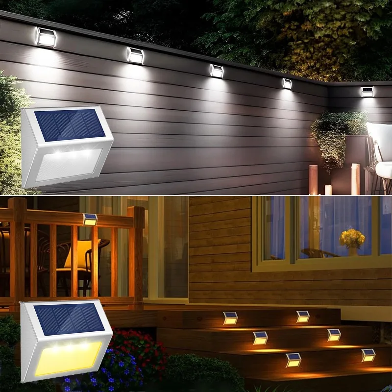 Solar Step Lights Decor Outdoor Waterproof Solar Powered Lights Wall Lights Stainless Steel LED for Fence Deck Patio Garden Path