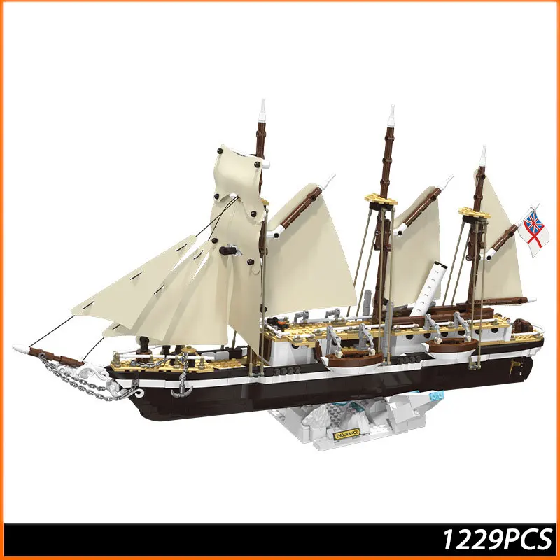 1229PCS Retro Marine Exploration Ship Building Blocks Boat Model Desktop Ornament Assembled Educational Toy Gift X78002