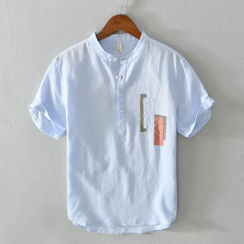 High Quality Linen 2024 New Summer Cotton and Linen Short Sleeve Fashion Handsome with All The Trend Linen Shirt