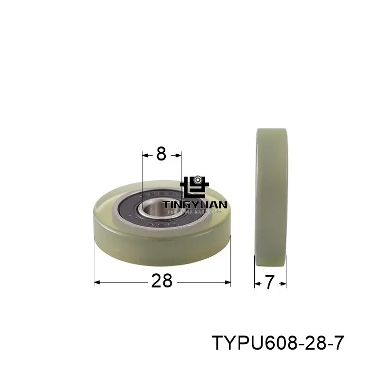 Polyurethane Roller TYPU608-28-7mm  Flat Type ID8 OD28 TPU 1pcs  Transparency Wheel Roller Pulley With 304 Screws  Guide Wheel