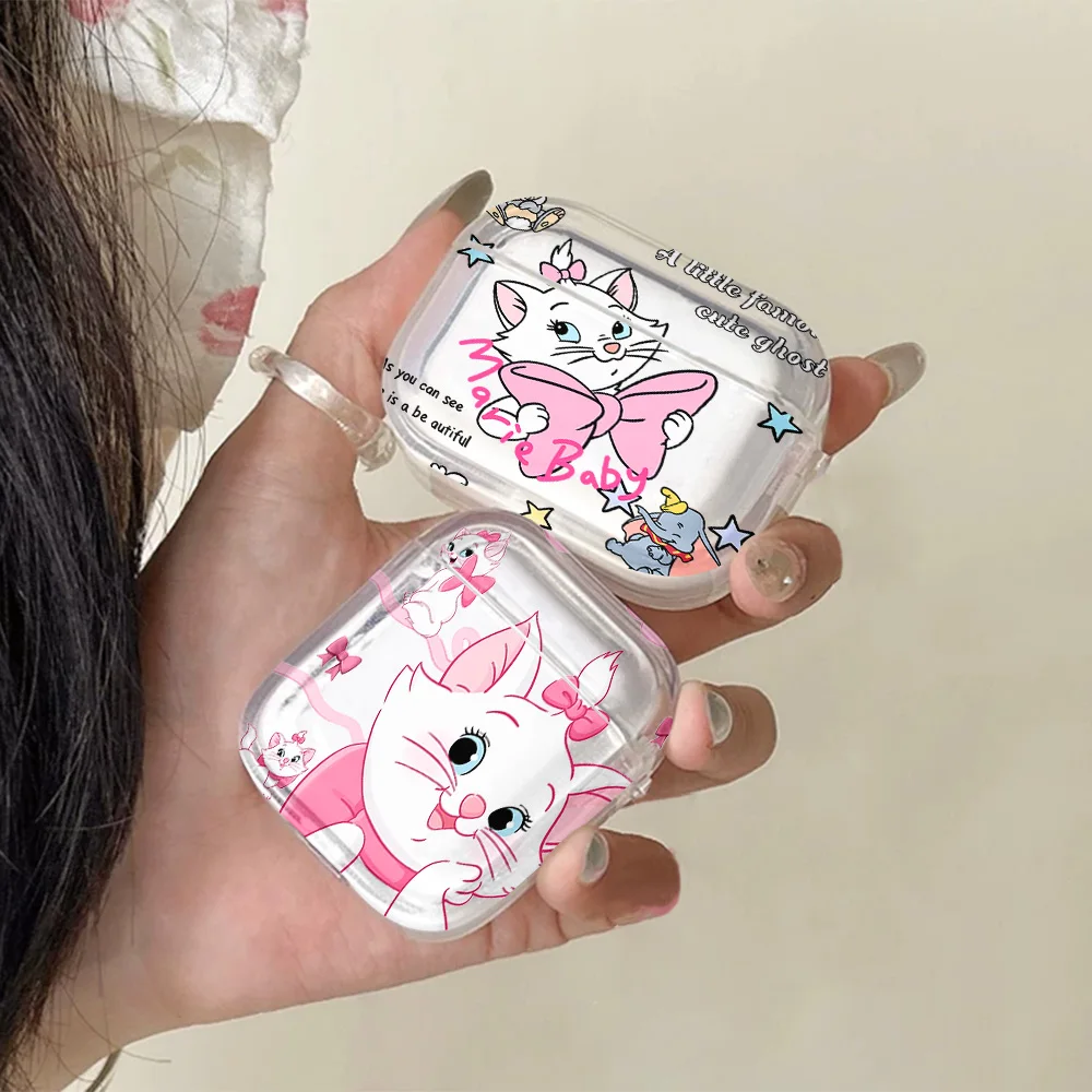 Cartoon Niedliche Maries Katze Transparente Silikonhülle für Airpods 4 3 Pro 2 1 Kabellose Kopfhörer Schutzhüllen