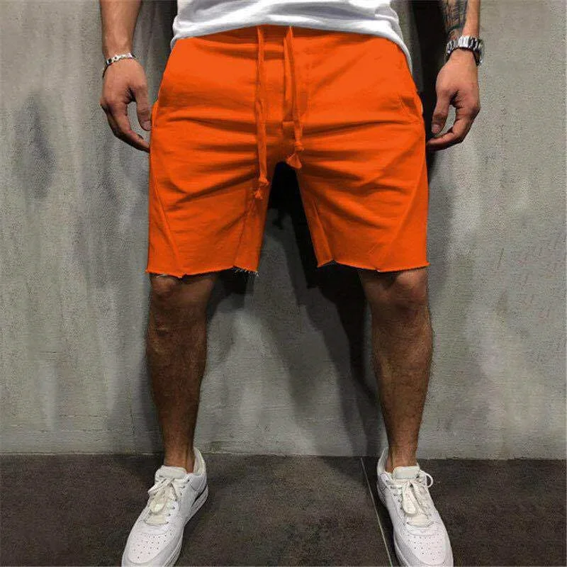 Short de sport pour homme avec ourlet effiloché, pantalon de survêtement, jogging, hip hop, streetwear, fitness, vêtements de sport