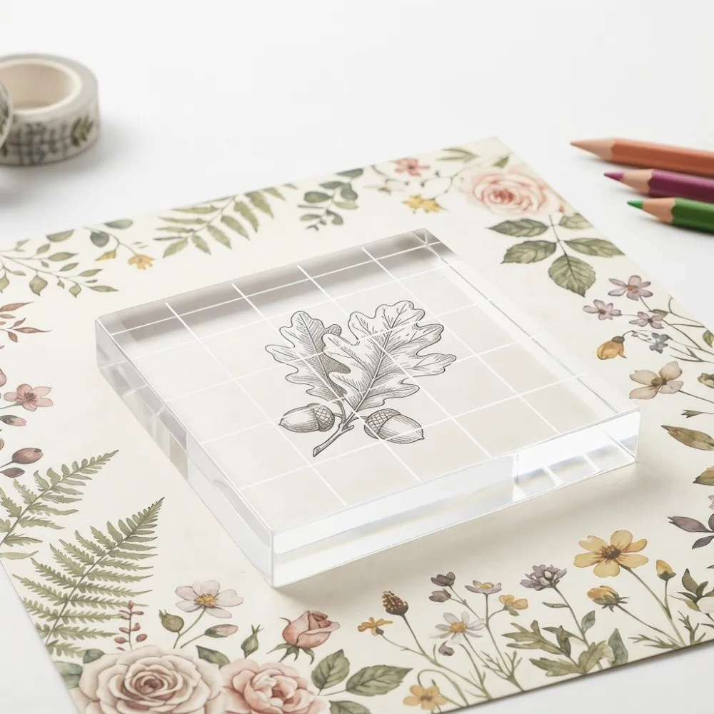 6Pcs High Transparency Acrylic Stamp Block Set DIY with Grid Lines Stamp Block Set Multi-Purpose Non-Slip