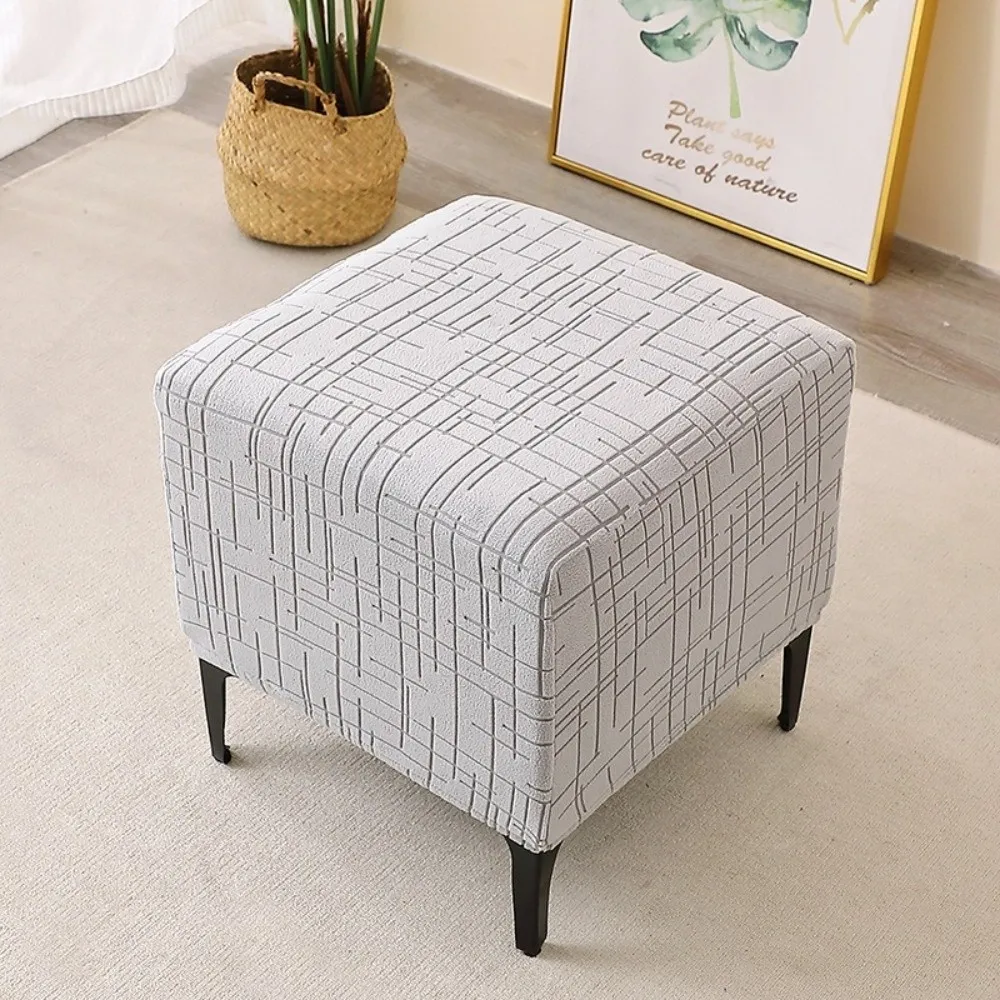 Durable Elastic Jacquard Ottoman Cover T-Shape Solid Color Footrest Slipcover Soft Square Stool Cover Home Decor