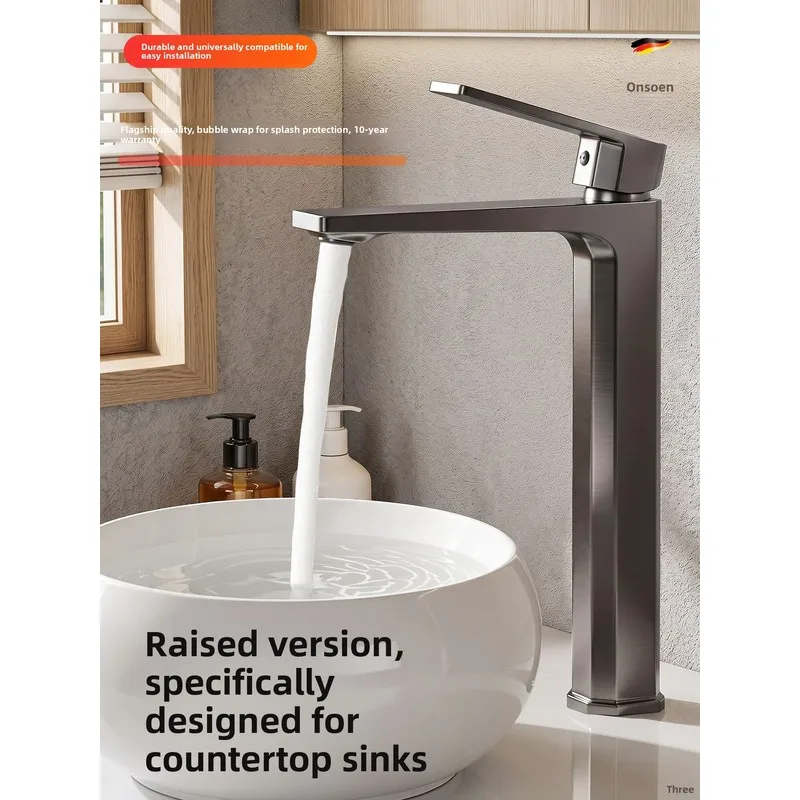 Bathroom vanity sink with faucet, thickened and raised design, suitable for both cold and hot water
