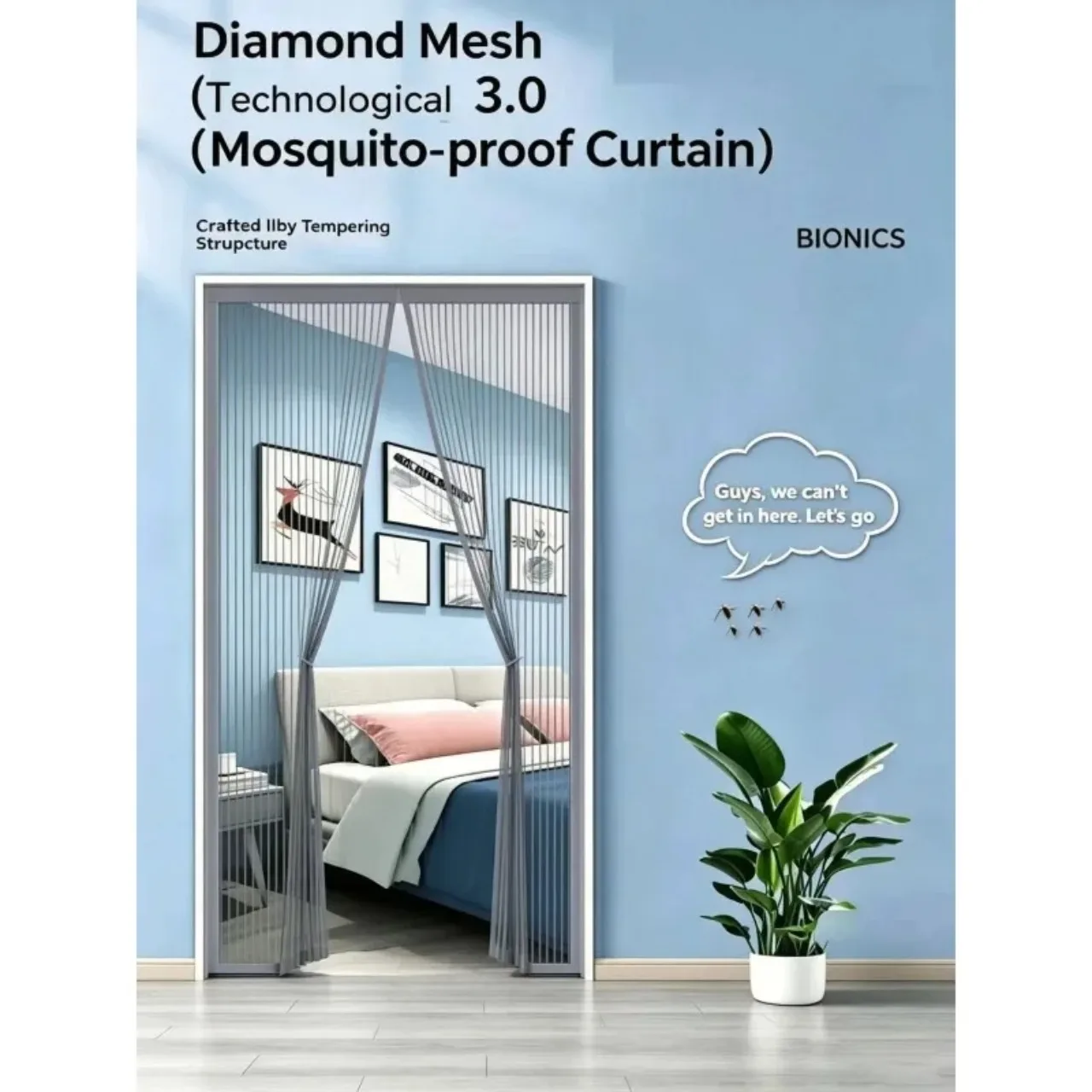 Gray Diamond Mesh Magnetic Mosquito Screen Door, No Need for Drilling Installation, Door Screen, Fast and Silent Closing