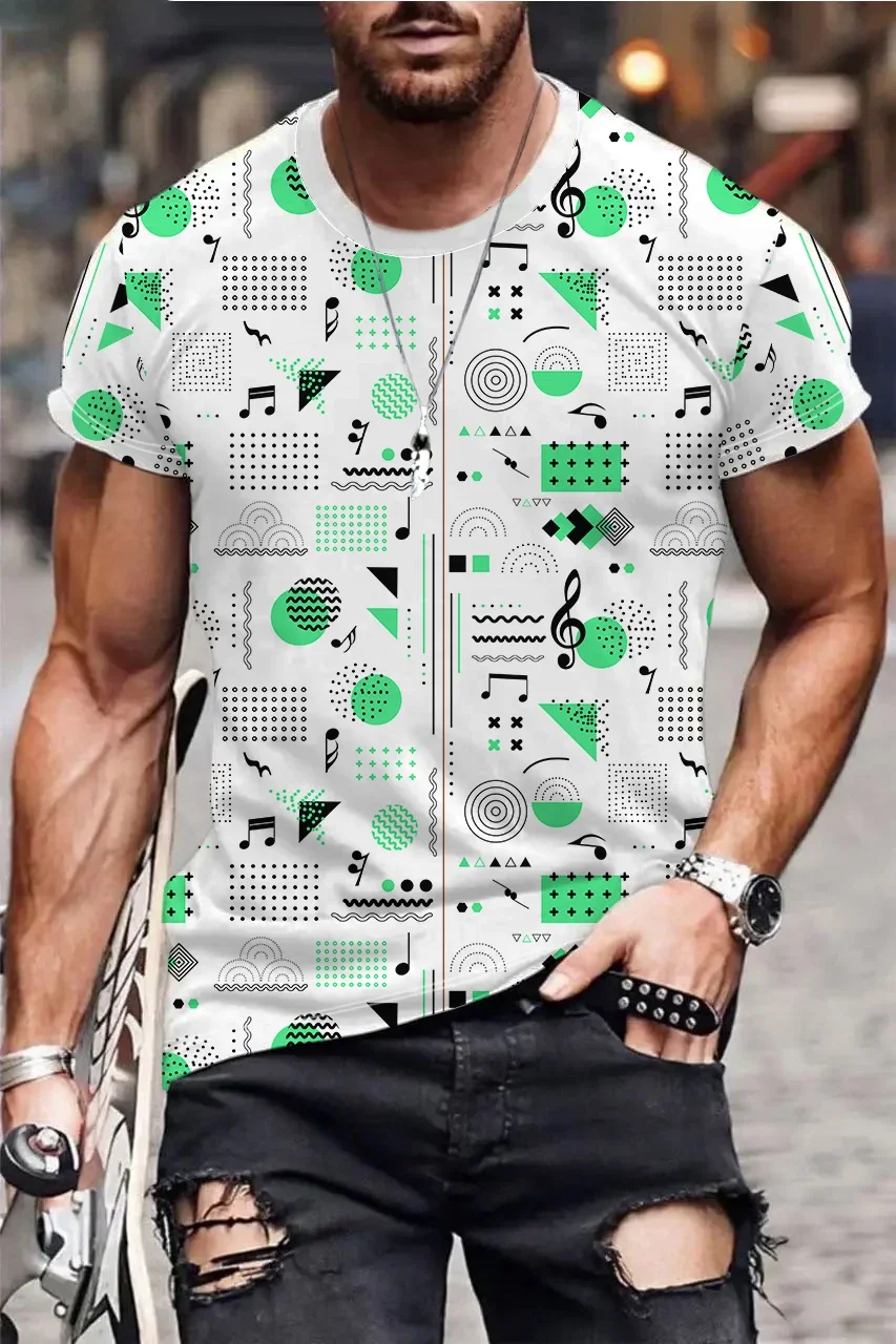 Camiseta con estampado digital 3D para hombre, camisa de manga corta con cuello redondo y patrón de personalidad simple, a la moda, novedad de verano