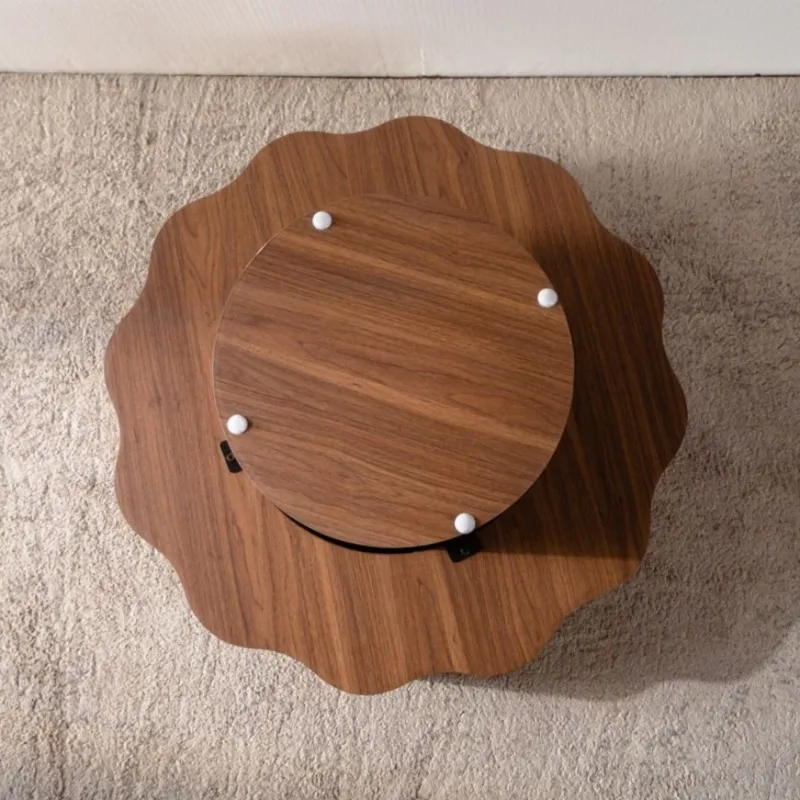 Walnut Scalloped Edge Coffee Table Modern Wooden Center Table for Living Room Home Decor Unique Shape Tea Table Furniture