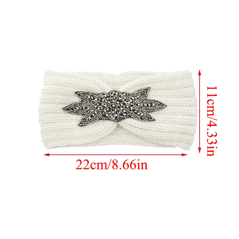 Winter Warmer Ear Knitted Headband Turban for Women Wide Crochet Bow Stretch Rhinestone Hairband Quality Headwrap Hair Accessori