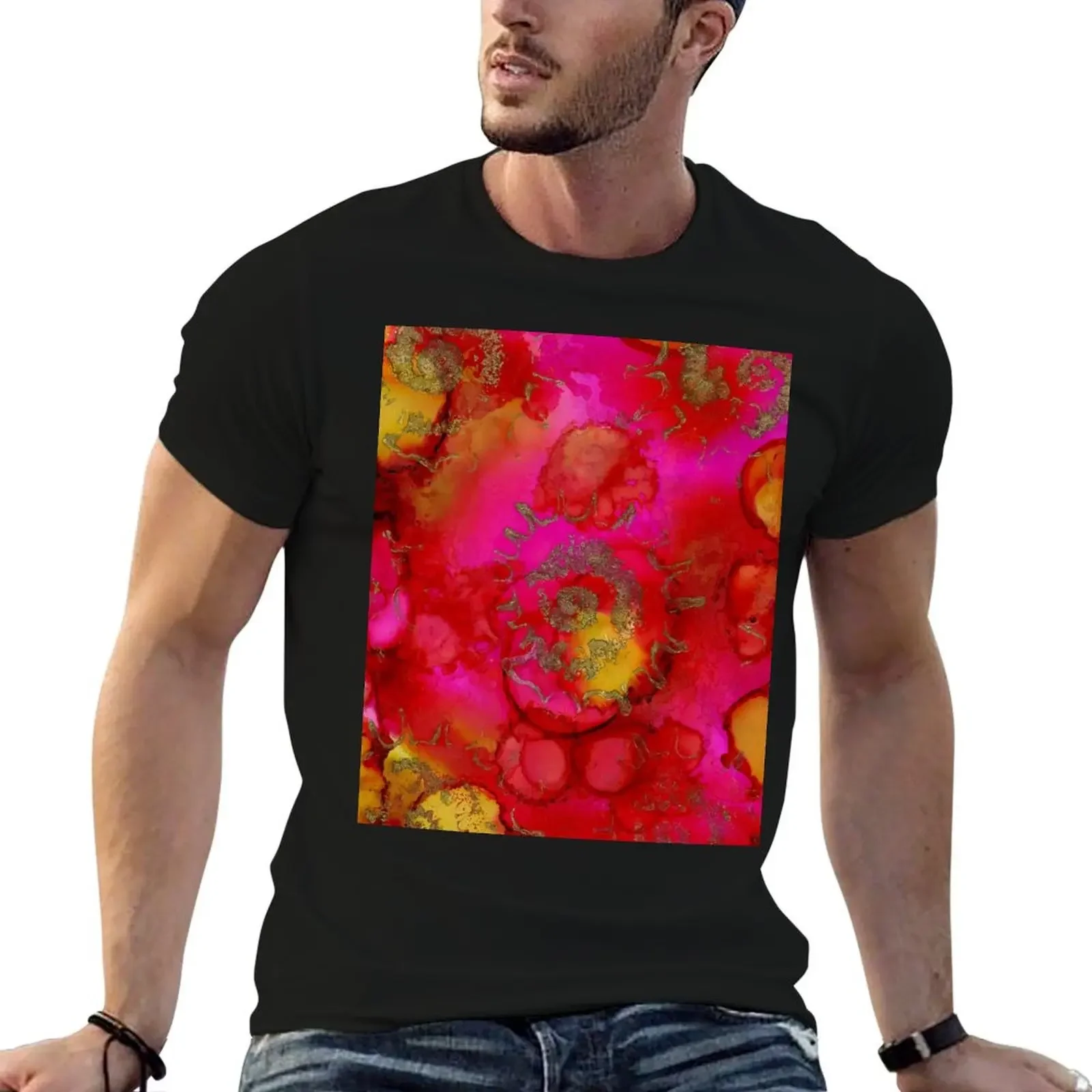 

Abstract Fossil in Pink, Red and Gold T-Shirt blanks plain graphics mens big and tall t shirts