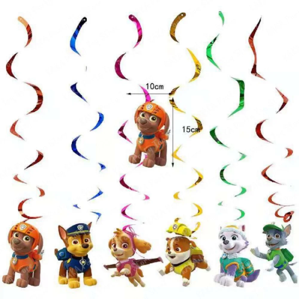 6/12/24Pcs Paw Patrol Hanging Swirls Children Ceiling Streamers Foil Decorations Kids Baby Shower Happy Birthday Party Supplies