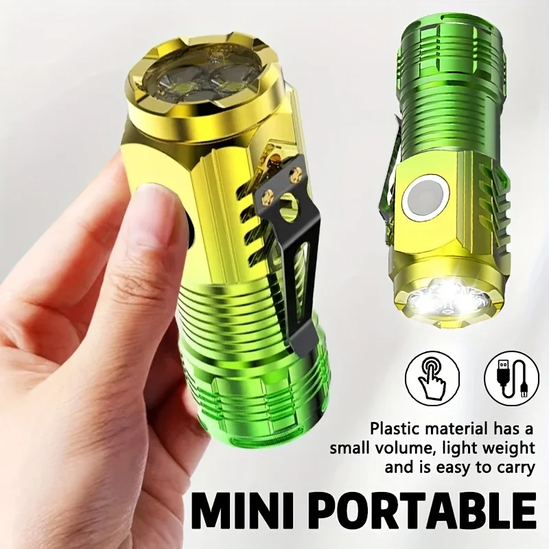 Mini 3LED Flashlight With Pen Clip，Night Walking, Portable Brightness,Rechargeable Waterproof Emergency Spotlight Outdoor Torch