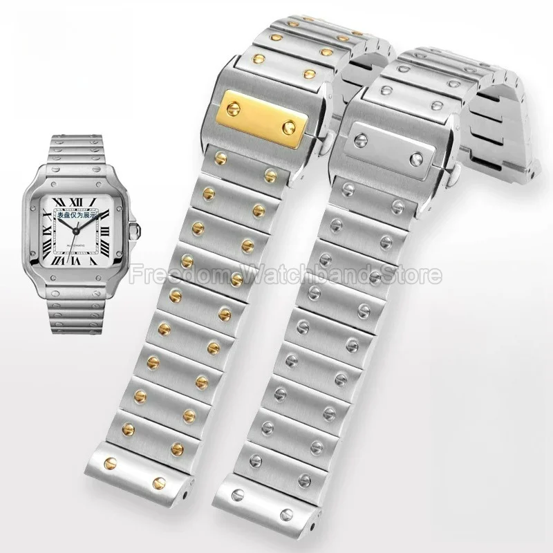 23mm Classic Rivet Decorative Steel Watch Bracelet Flat Special End for Cartier Santos 100 WSSA0009 Sweatproof Skin-Friendly