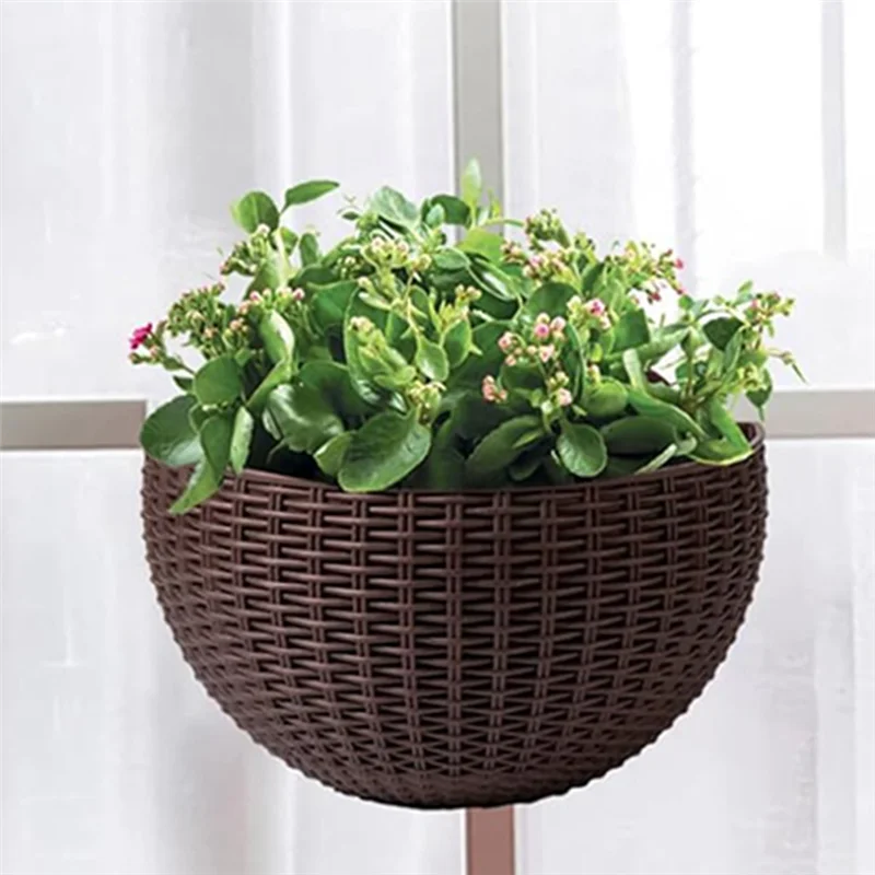 

AA81-Brown Large European-Style Imitation Rattan Wall-Mounted Semi-Circular Flowerpot Lazy Flowerpot Durable Easy To Use