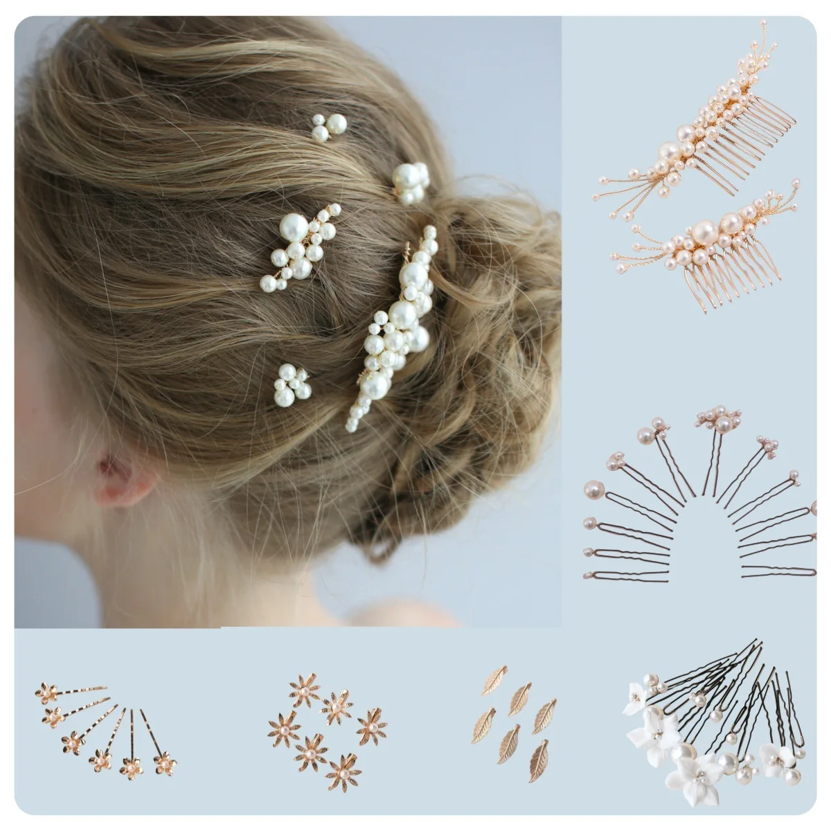 Bridal Faux Pearl Hair Pins & Hair Sticks, Handmade Wedding Jewelry Hair Comb, Western-Style Wedding Headpiece