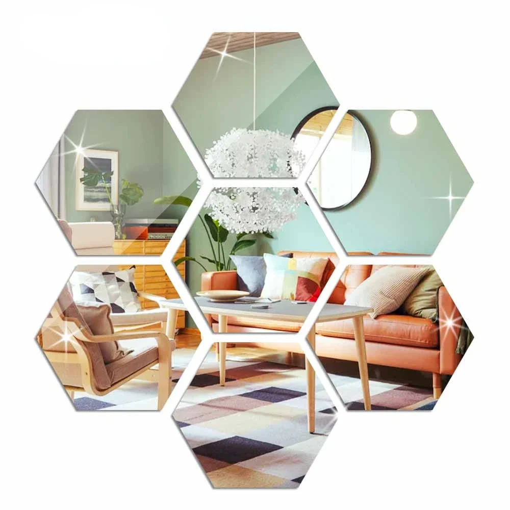 Hexagon Acrylic Mirror Wall Stickers Decorative Tiles Self Adhesive Aesthetic Room Home Korean Decor Shower Makeup Panel