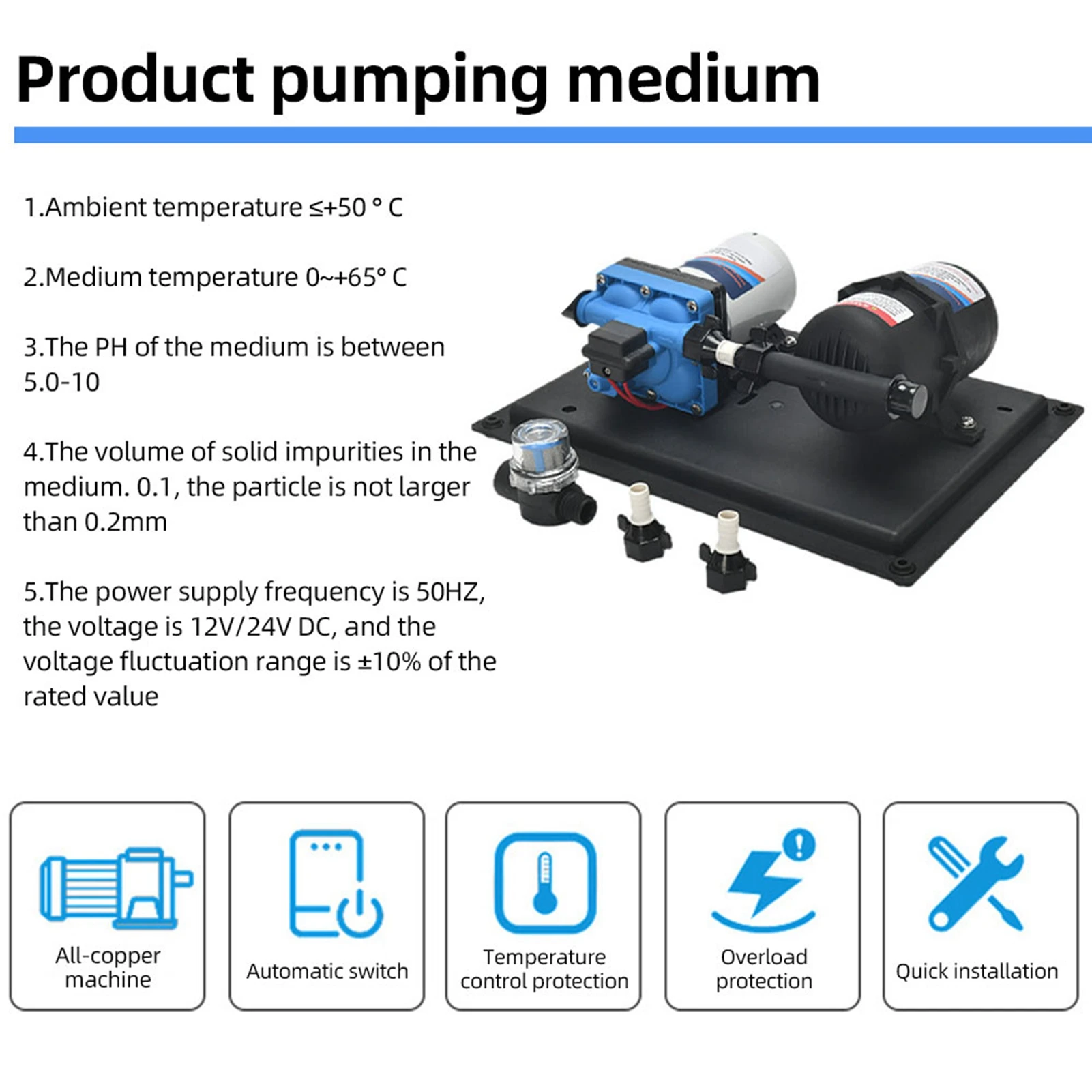 Pompe à eau RV DC 12V 3GPM 11,3l/Min 55PSI pompe à membrane d'eau douce intégrée sur demande pressostat avec réservoir de pression