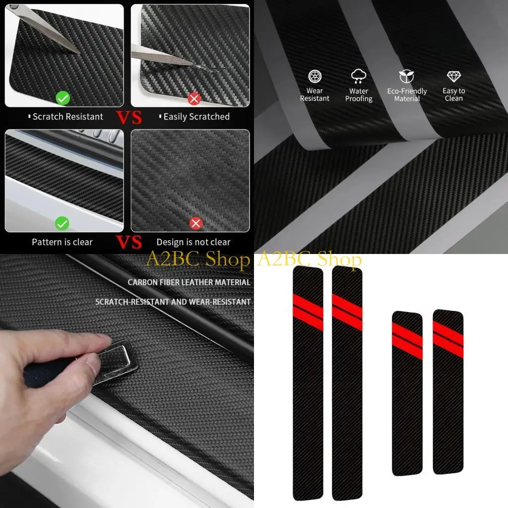 A2BC 4PCS Car Door Step Protector Stickers For Front And Rear Door Includes Squeegee For Easy Application