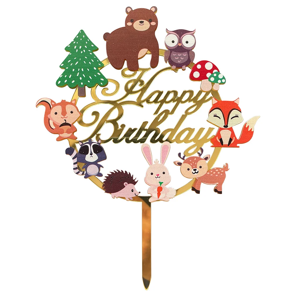 

Woodland Birthday Cake Topper Acrylic for Children Forest Friend Birthday Party Supplies Easter Bunny Fox Animals Decorations