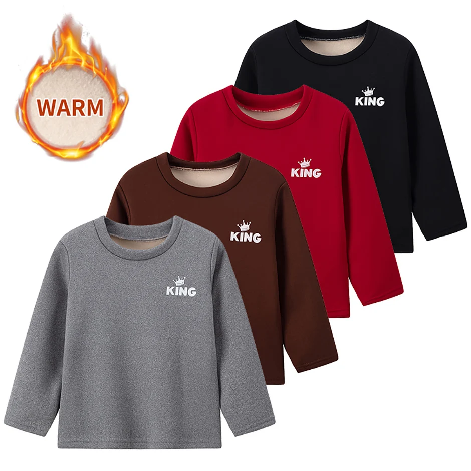 Children's Autumn/Winter Warm Thick Top With Letter Printing Multi-Color Fashionable Casual Plush Pants Comfortable Sporty
