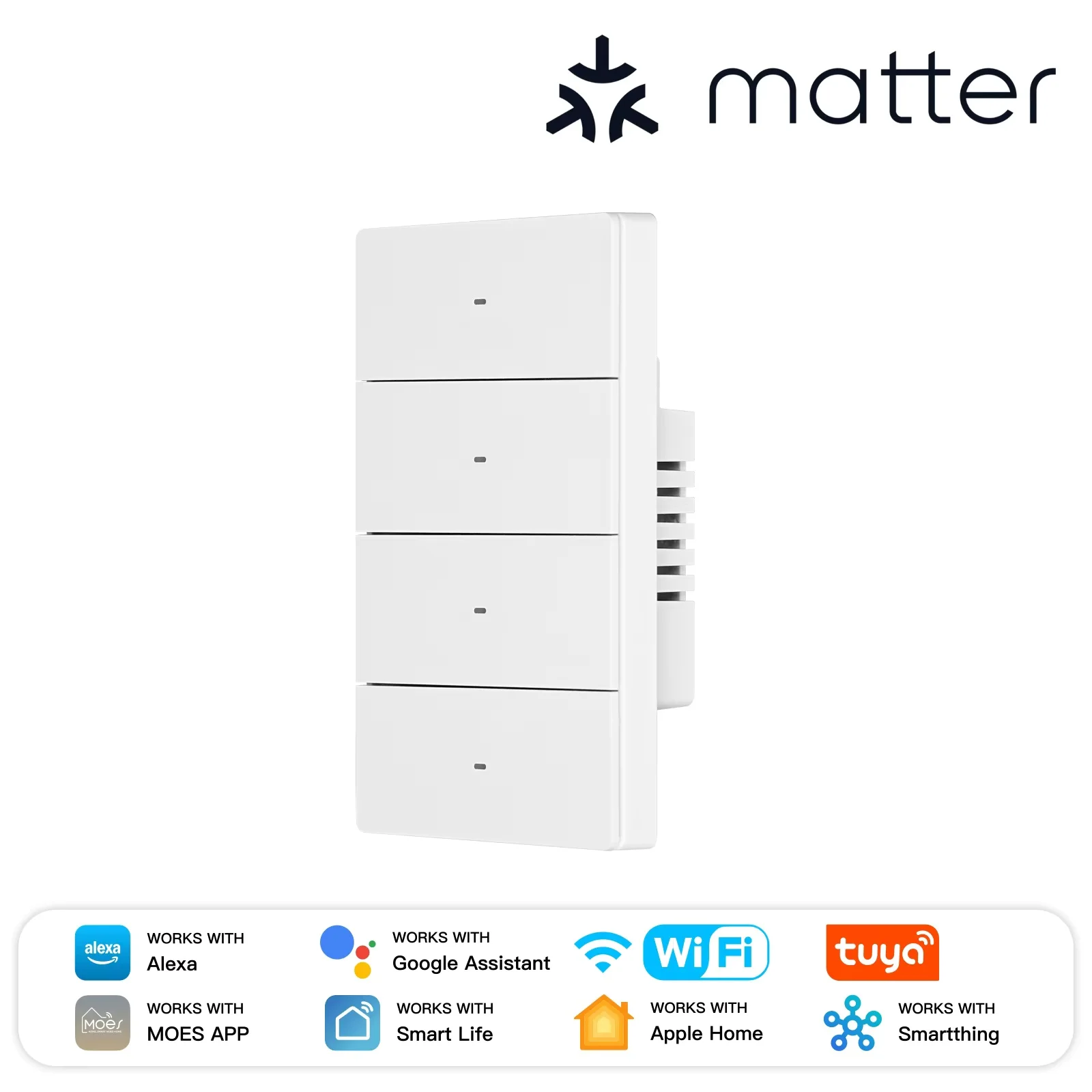 MOES Tuya Star Grand Series Matter WiFi Smart Light Switch 10A Neutral nodig. Werkt met Alexa, Google, Apple HomeKit, SmartThings.
