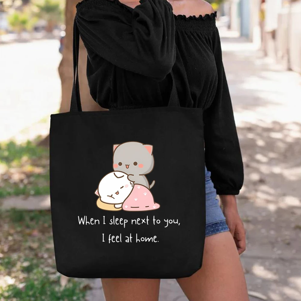 Cute emoji panda cloth, Chinese popular cartoon tote bag, reusable hand-held sail bag, convenient for women with large capacity