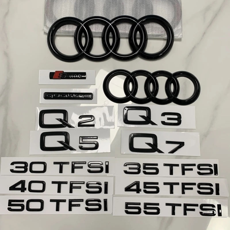 Car Rear Trunk Emblem Sticker For Audi A3 A4 A5 A6 A7 A8 Q3 Q5 Q7 Original Size Quarrto Sline Emblem ABS Black Refit Accessories