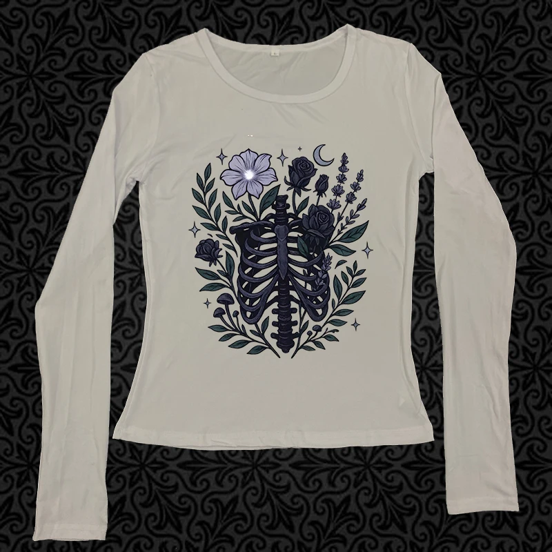 

Punk Hip Hop Y2K Aesthetics Casual Women T-Shirt Fashion Long Sleeve Sexy Slim Chic Top Gothic Harajuku Streetwear Versatile Tee