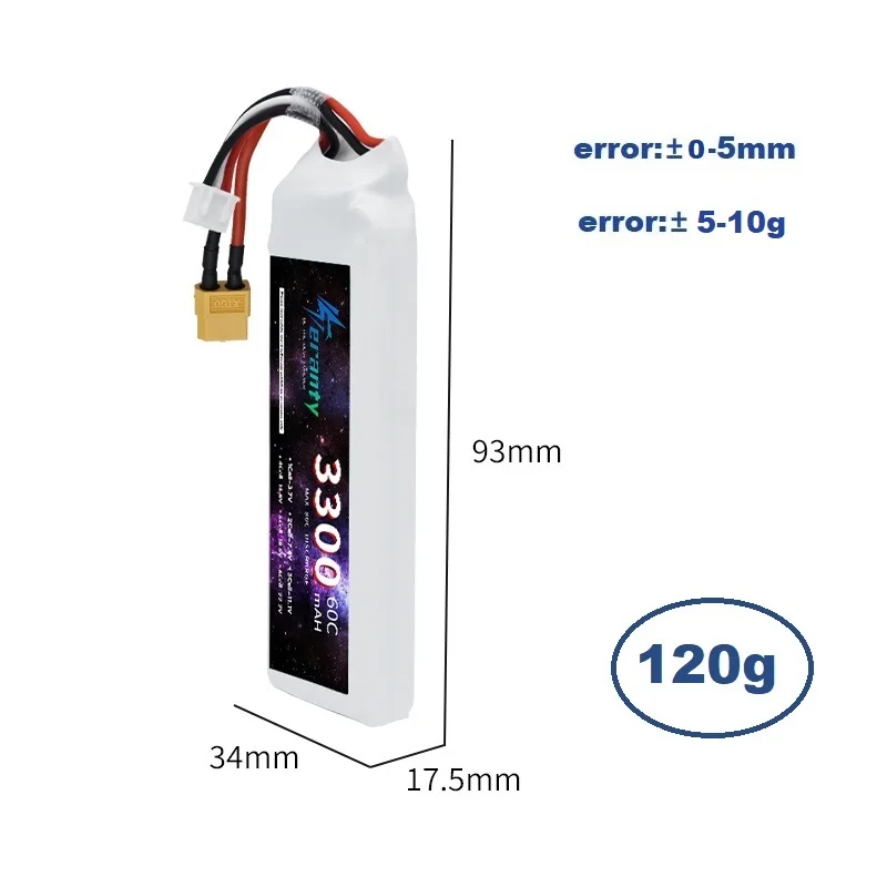 TERANTY 7.4v batteria al litio 2S 3300mAh 60C batteria Lipo per RC modello di auto da corsa droni barche aereo FPV con connettore XT60