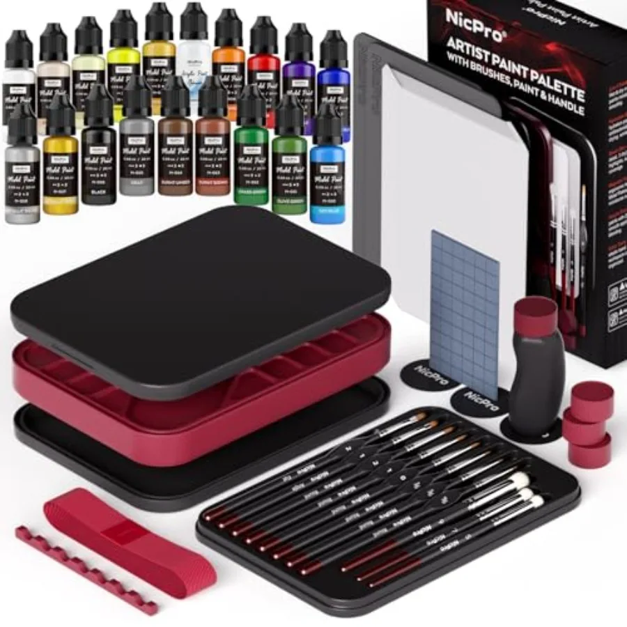 

All-In-One Miniature Painting Kit, Including 18 Colors Model Paint, Wet Palette, 11PCS Detail Paint Brushes Drybrush, Magnetic