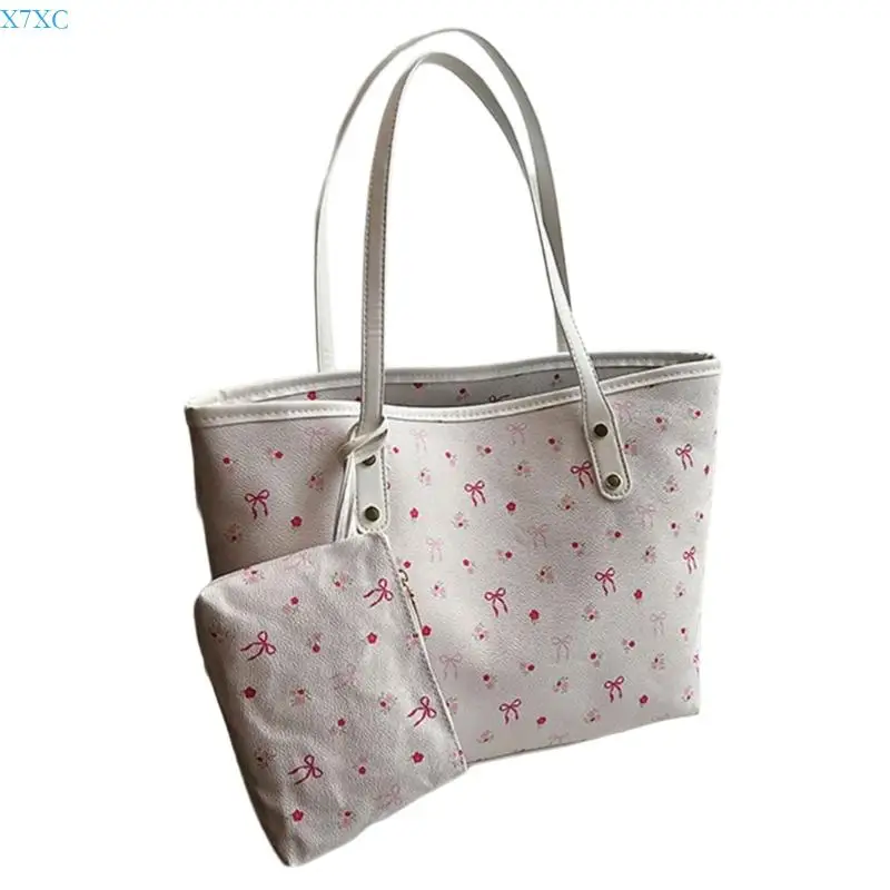 X7XC Roomy Bows Accent Shoulder Bags Practical PU Fabric Underarm Bag Casual Top Handle Purse For Office College Daily Carry