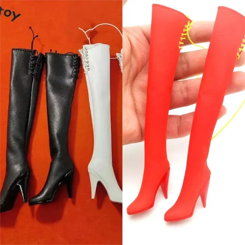 

1/6 Scale Red High-heeled Shoes 2B Neil Long Leather Boots with Feet Mold for 12in Action Figure Detachable Feet Toys